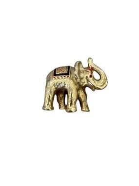 Gold-Toned Elephant Figurine With Intricate Red & Black Accents Small Decorative
